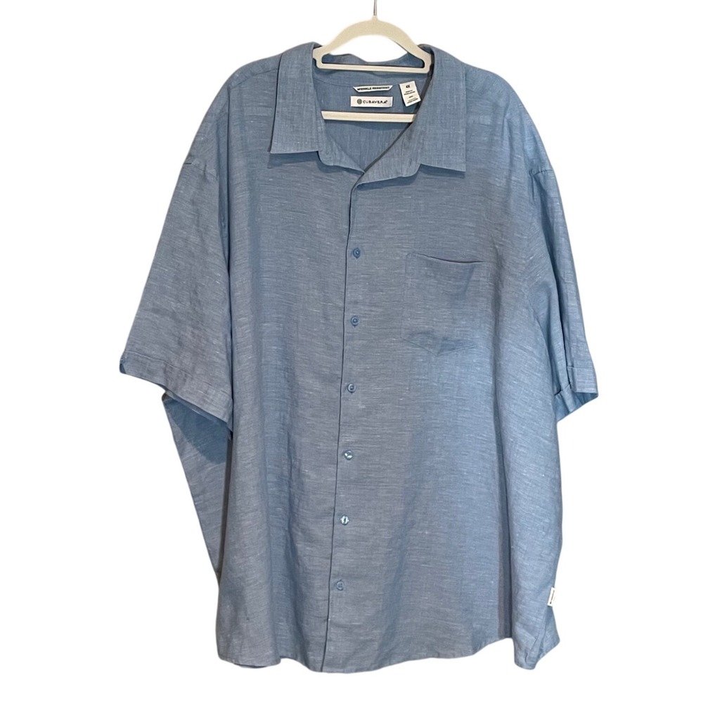 Cubavera 4X Light Blue Linen Blend Wrinkle Resistant Short Sleeve Shirt Coastal